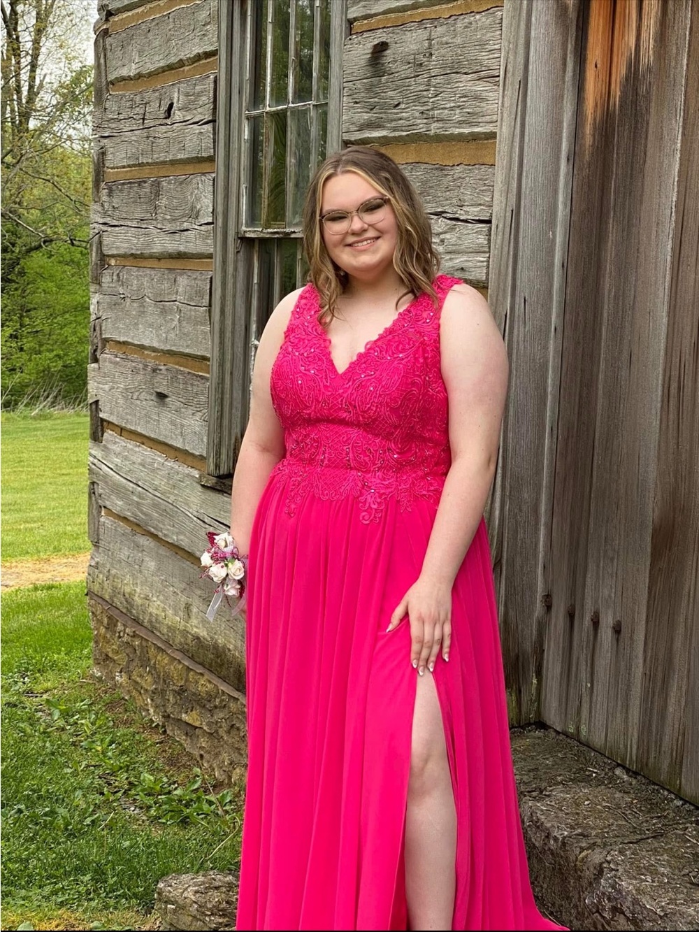 madison james Fuchsia Lace Bodice Maxi Dress